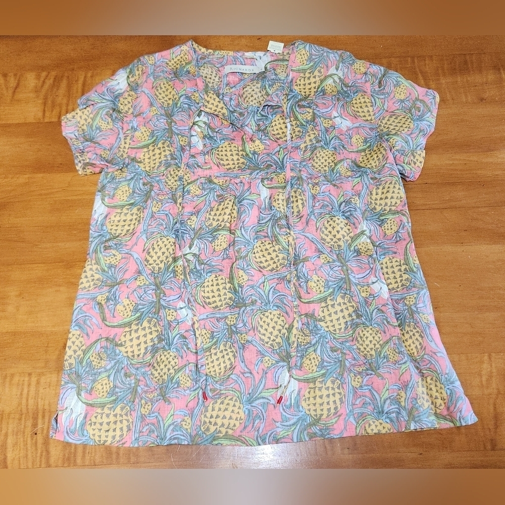 Richards Pineapple Linen Top Short sleeve Size 5 100% Linen